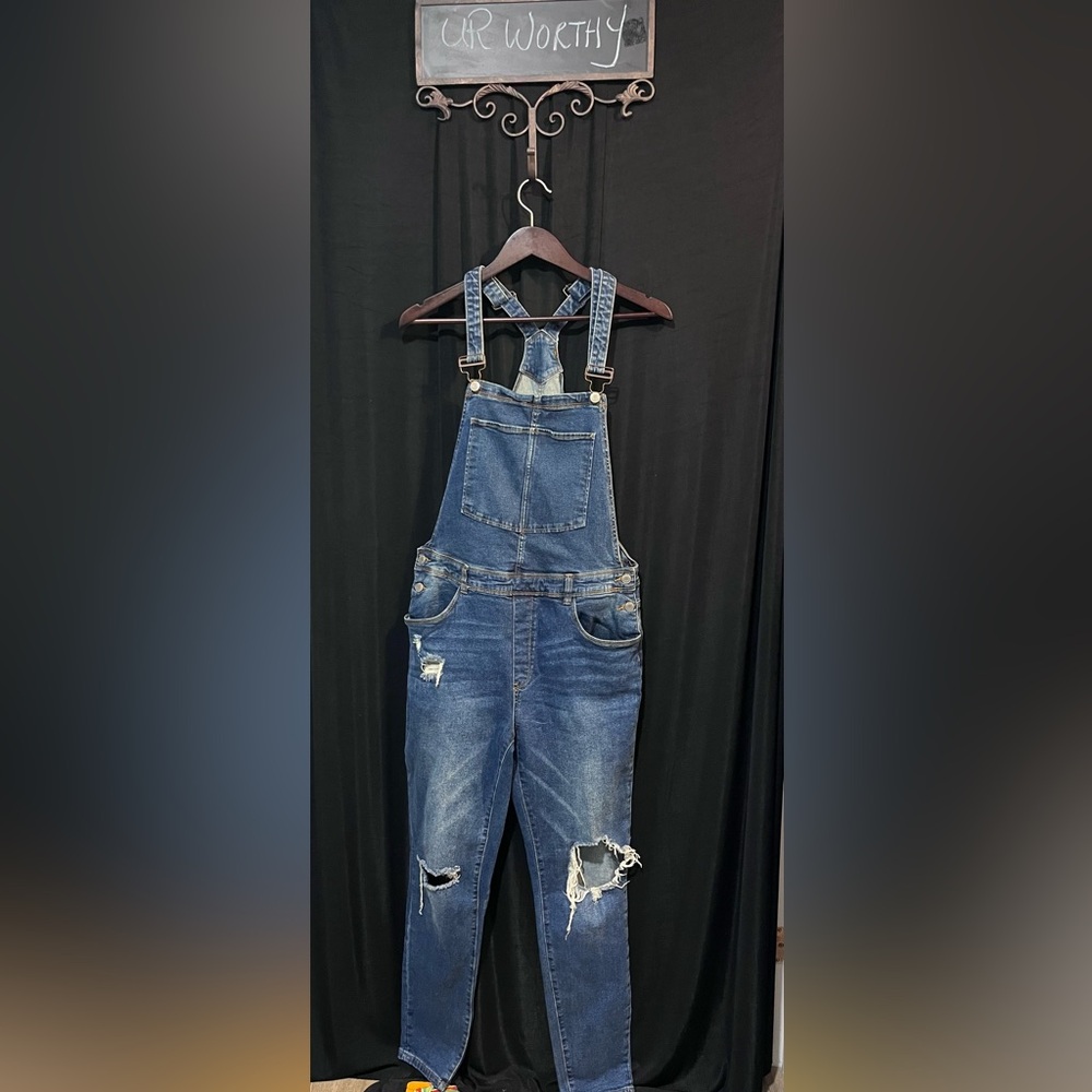 Streetwear Society Distressed Denim Overalls – Relaxed Fit, Size 13
